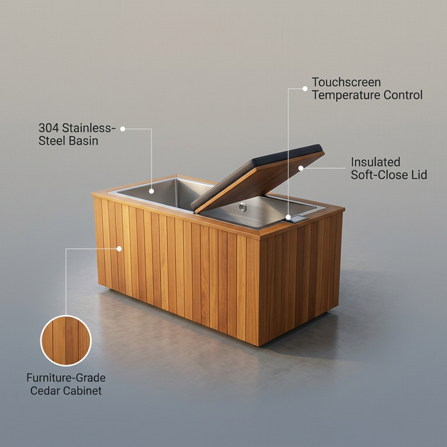 TimberChill Glacier Pro Cedar Cold Plunge — infographic