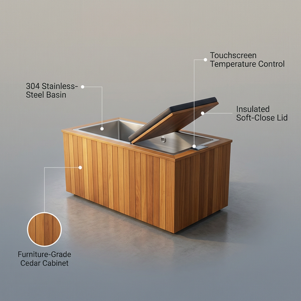 TimberChill Glacier Pro Cedar Cold Plunge — infographic