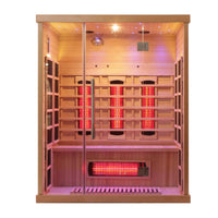 Infrared Sauna Cabin Built for Therapeutic Heat, Nordic Spruce Construction, Multi-Panel Heating, Glass Doors